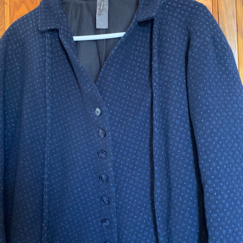 Lilith Paris Women's Blue Wool Blend Coat with Royal Blue Pattern- Lined